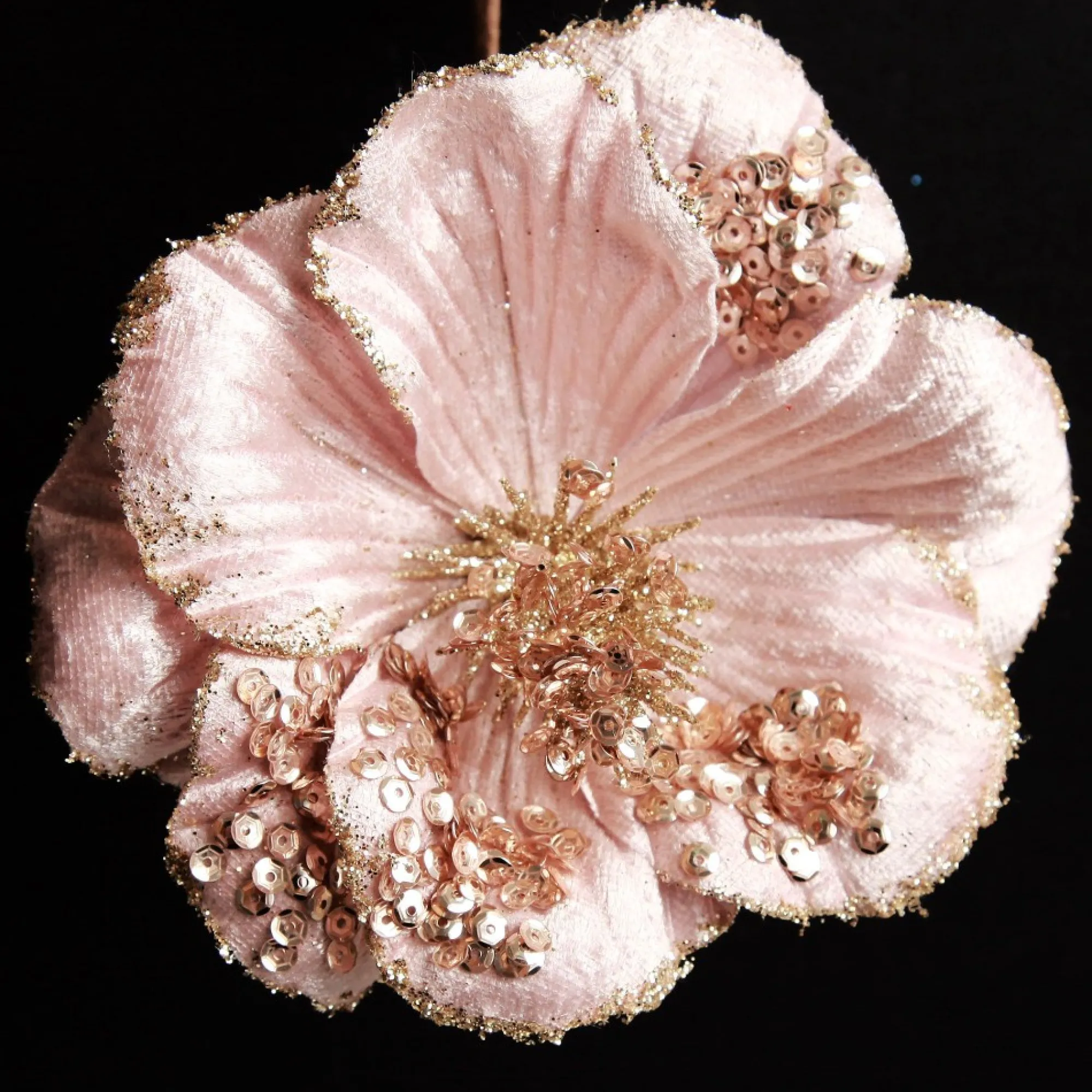 Pink Velvet Magnolia Flower with Champagne Sequin Tips Outlet