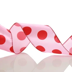Pink with Red Dots Wired Christmas Ribbon Shop