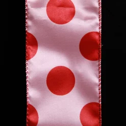 Pink with Red Dots Wired Christmas Ribbon Shop