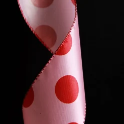 Pink with Red Dots Wired Christmas Ribbon Shop