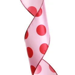 Pink with Red Dots Wired Christmas Ribbon Shop