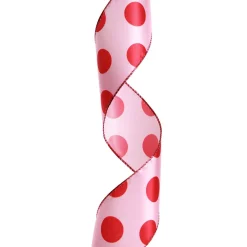 Pink with Red Dots Wired Christmas Ribbon Shop
