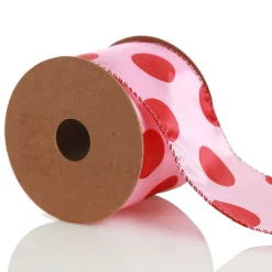 Pink with Red Dots Wired Christmas Ribbon Shop