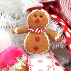 Plush Gingerbread with Red Bow Tree Decoration Shop