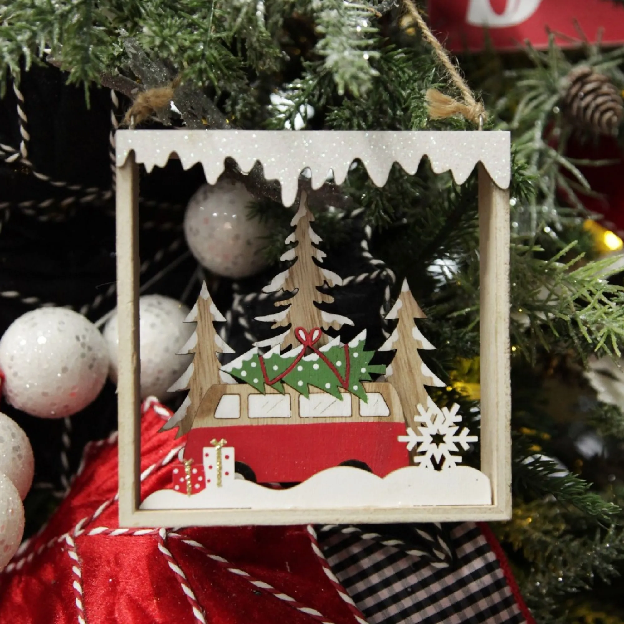 Plywood Winter Combi Christmas Scene Hanging Tree Decoration Online