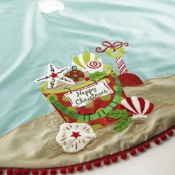 Pom Pom Beach Christmas Tree Skirt New