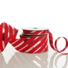 Red & Silver Diagonal Stripe Wired Ribbon New