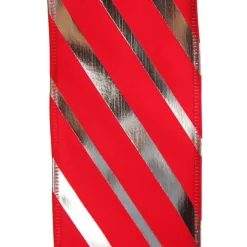 Red & Silver Diagonal Stripe Wired Ribbon New