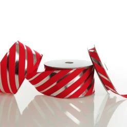 Red & Silver Diagonal Stripe Wired Ribbon New