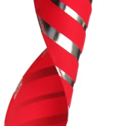 Red & Silver Diagonal Stripe Wired Ribbon New