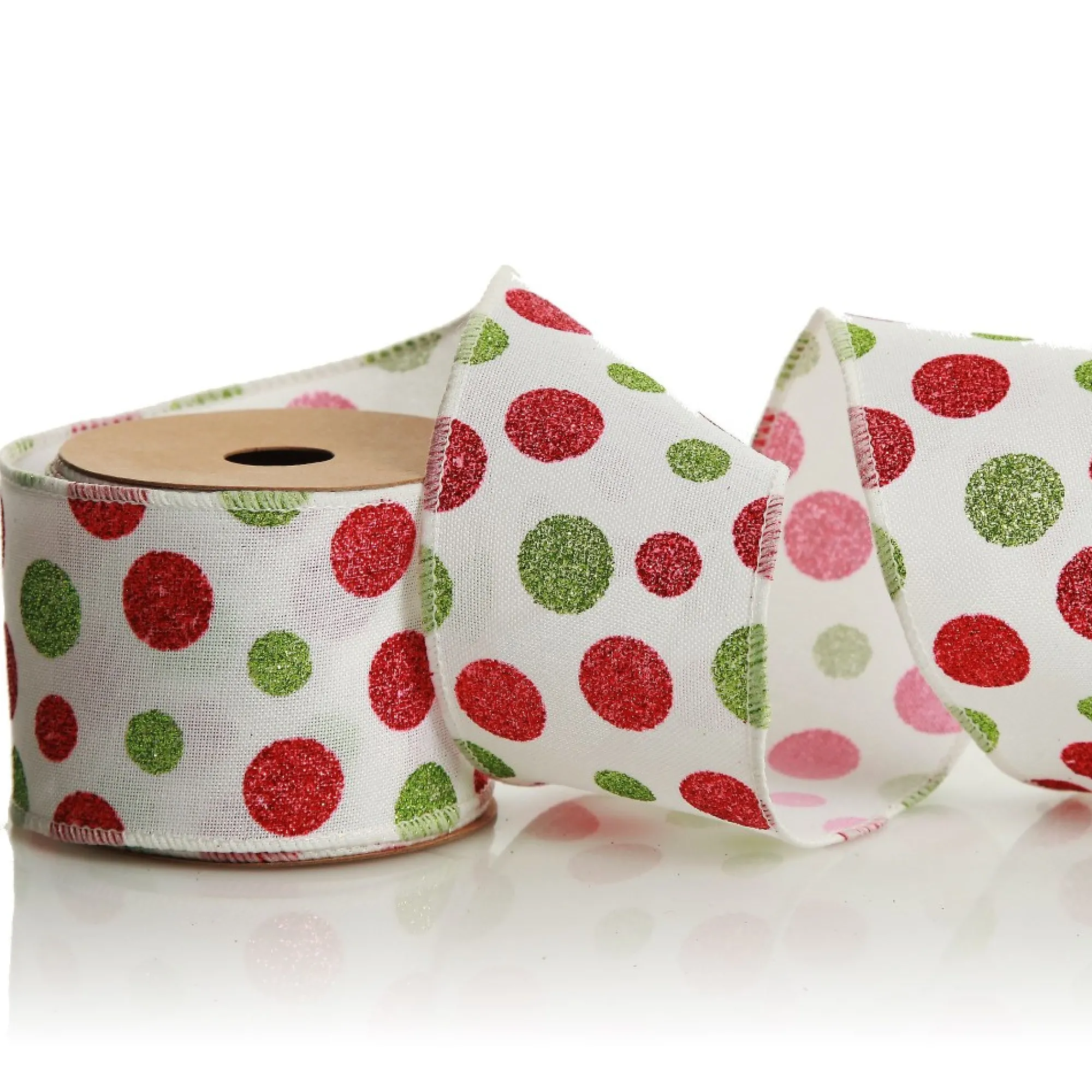 Red and Green Dots Wired Christmas Ribbon Outlet
