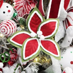 Red and Green Felt Flower Stem with Fur Trim Sale