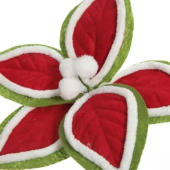 Red and Green Felt Flower Stem with Fur Trim Sale