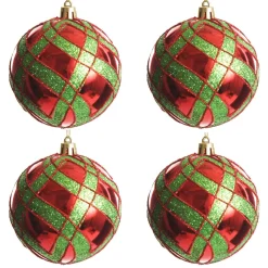 Red and Green Harlequin Christmas Baubles - Set of 4 Cheap