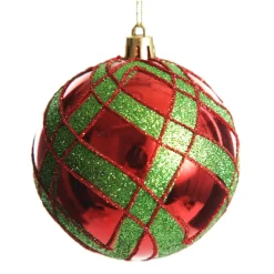 Red and Green Harlequin Christmas Baubles - Set of 4 Cheap