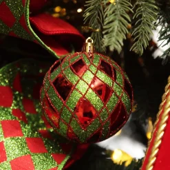 Red and Green Harlequin Christmas Baubles - Set of 4 Cheap