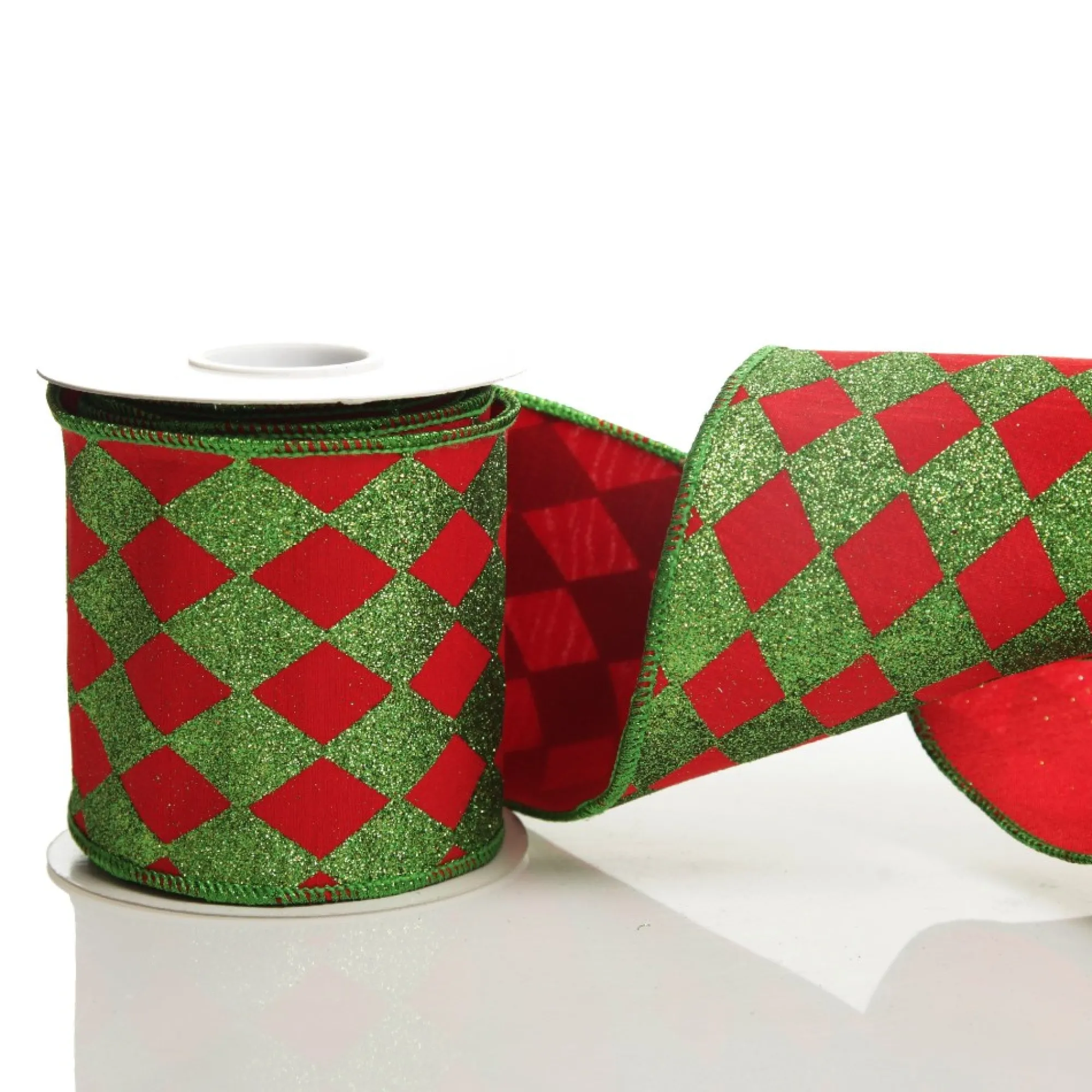 Red and Green Harlequin Pattern Christmas Ribbon Garland Discount