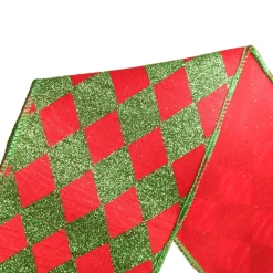 Red and Green Harlequin Pattern Christmas Ribbon Garland Discount