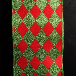 Red and Green Harlequin Pattern Christmas Ribbon Garland Discount
