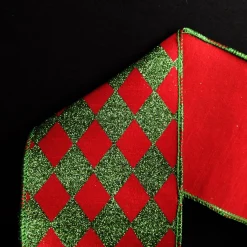Red and Green Harlequin Pattern Christmas Ribbon Garland Discount