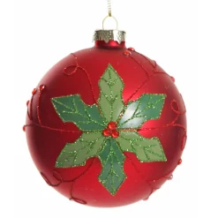 Red and Green Painted Holly and Tartan Christmas Baubles - Set of 2 Store