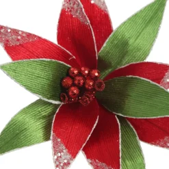 Red and Green Ribbed Flower Stem with White Glitter Trim and Sequins Cheap