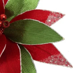 Red and Green Ribbed Flower Stem with White Glitter Trim and Sequins Cheap