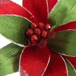 Red and Green Ribbed Flower Stem with White Glitter Trim and Sequins Cheap