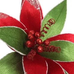 Red and Green Ribbed Flower Stem with White Glitter Trim and Sequins Cheap