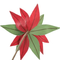 Red and Green Ribbed Flower Stem with White Glitter Trim and Sequins Cheap