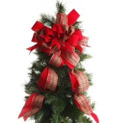 Red and Green Tartan Deluxe Tree Topper Bow with Streamers Flash Sale