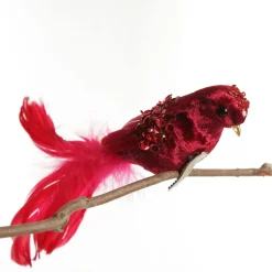 Red and Sequin Feather Bird Clip Best