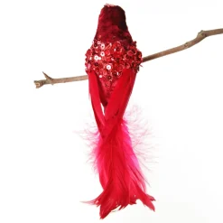 Red and Sequin Feather Bird Clip Best