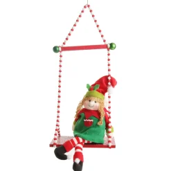 Red and White Bead Christmas Swing Ornament - Double Seat Hot