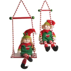 Red and White Bead Christmas Swing Ornament - Double Seat Hot