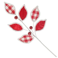 Red and White Check Leaf Spray with Fur Trim Best Sale