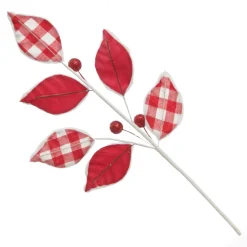 Red and White Check Leaf Spray with Fur Trim Best Sale