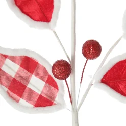 Red and White Check Leaf Spray with Fur Trim Best Sale
