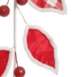 Red and White Check Leaf Spray with Fur Trim Best Sale