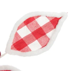 Red and White Check Leaf Spray with Fur Trim Best Sale