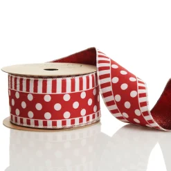 Red and White Dots and Stripe Candy Cane Christmas Ribbon - 6.5cm Fashion