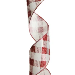 Red and White Gingham Pattern Wired Christmas Ribbon Best