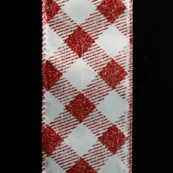 Red and White Gingham Pattern Wired Christmas Ribbon Best