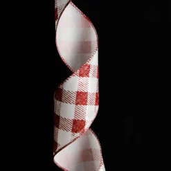 Red and White Gingham Pattern Wired Christmas Ribbon Best