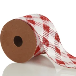 Red and White Gingham Pattern Wired Christmas Ribbon Best