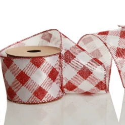 Red and White Gingham Pattern Wired Christmas Ribbon Best