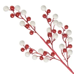 Red and White Glitter Ball Christmas Pick Cheap