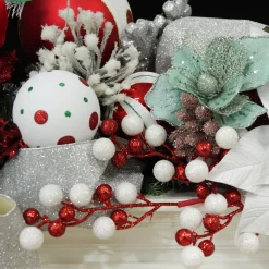 Red and White Glitter Ball Christmas Pick Cheap