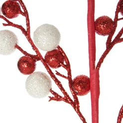 Red and White Glitter Ball Christmas Pick Cheap