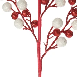 Red and White Glitter Ball Christmas Pick Cheap